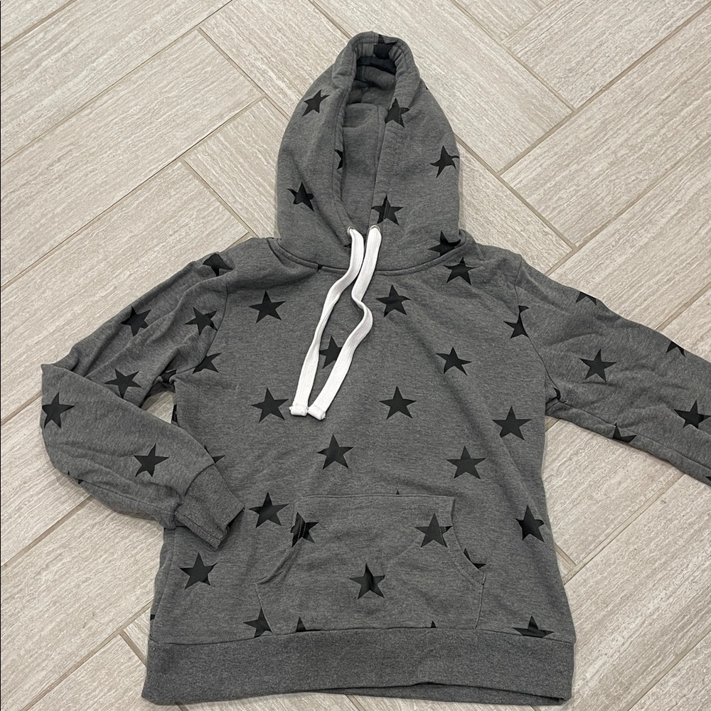Gray Star-Print Hooded Sweatshirt